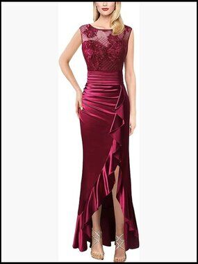 Prom Illusion Sweetheart Formal Maxi Dress Ruched Ruffle High Split Evening Gown